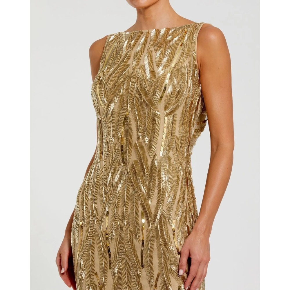 NWT Mac Duggal Gold High Neck Sleeveless‎ Embellished Gown $798 - Size 8 - Picture 5 of 11